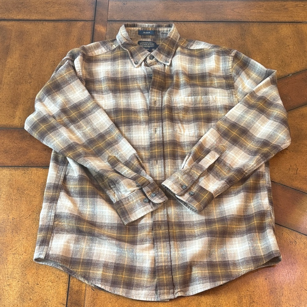 Pendleton Men's Casual Plaid Shirt in Brown and Tan